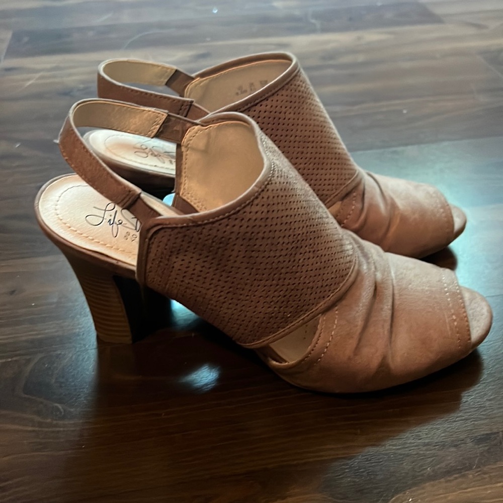 Peep toe tan booties